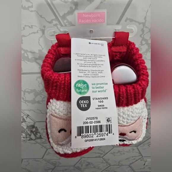 Carter's Newborn Baby Santa Face Red Christmas Knitted Cable Bootie Slippers - Picture 2 of 3